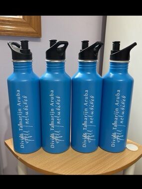 4 Count of Blue Aruba Themed Water Bottles